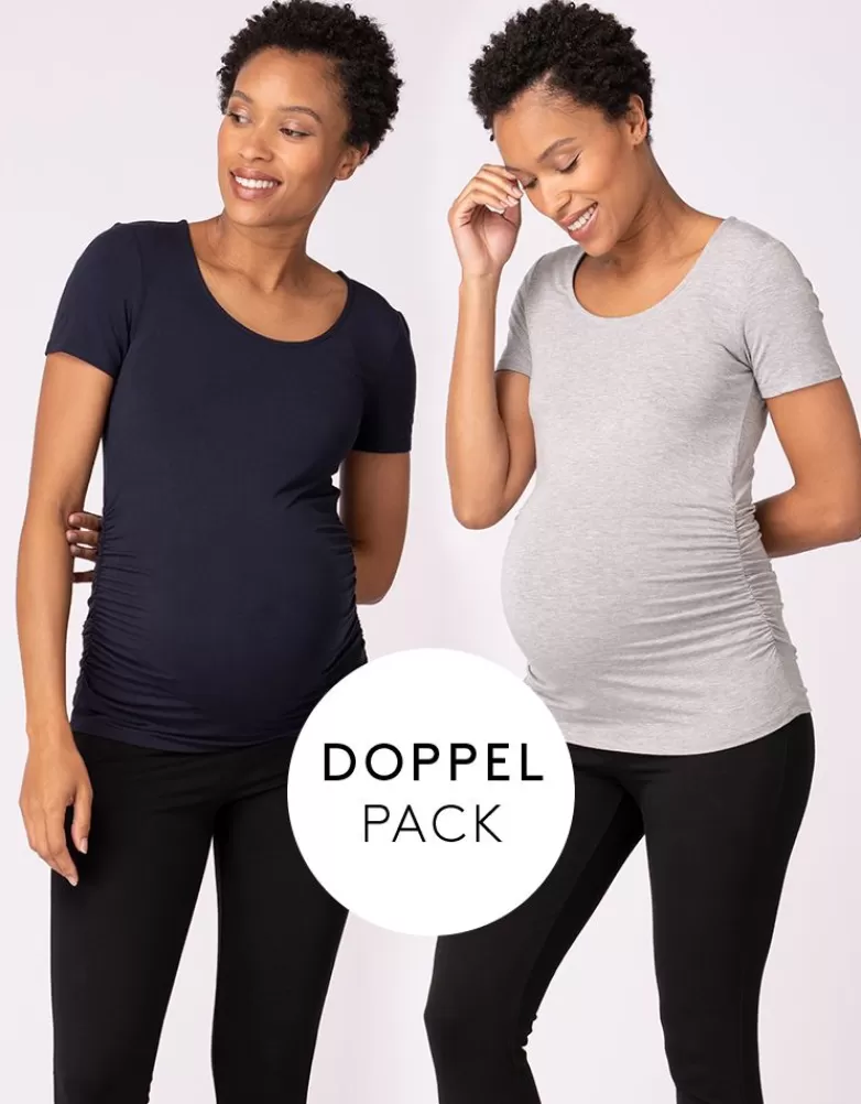 Seraphine Basic Umstands-T-Shirts – Doppelpack Dunkelblau & Grau |