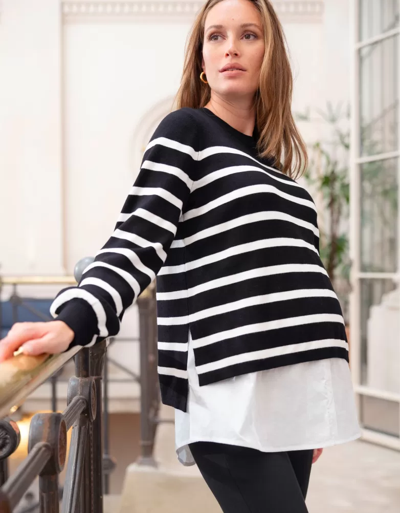 Seraphine Gestreifter Umstands- und Stillpullover im Lagenlook |