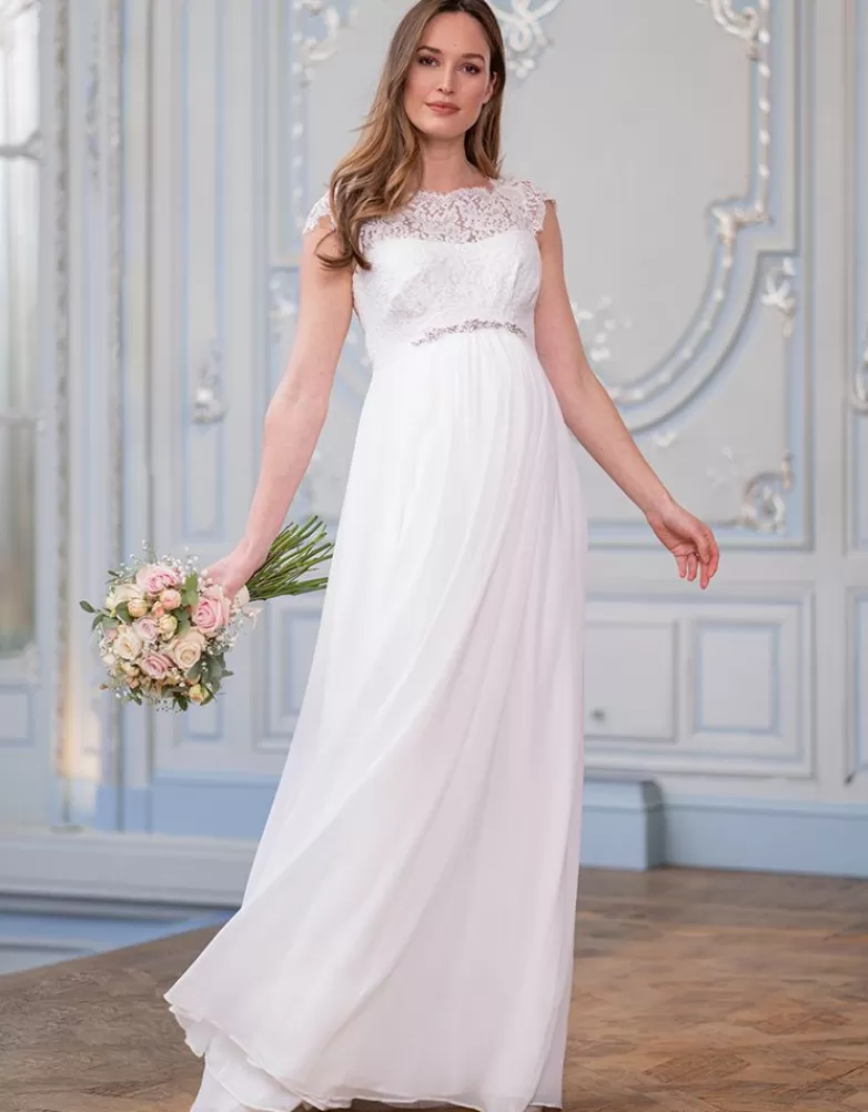 Seraphine Langes Umstandsbrautkleid mit Eyelash Spitze   |