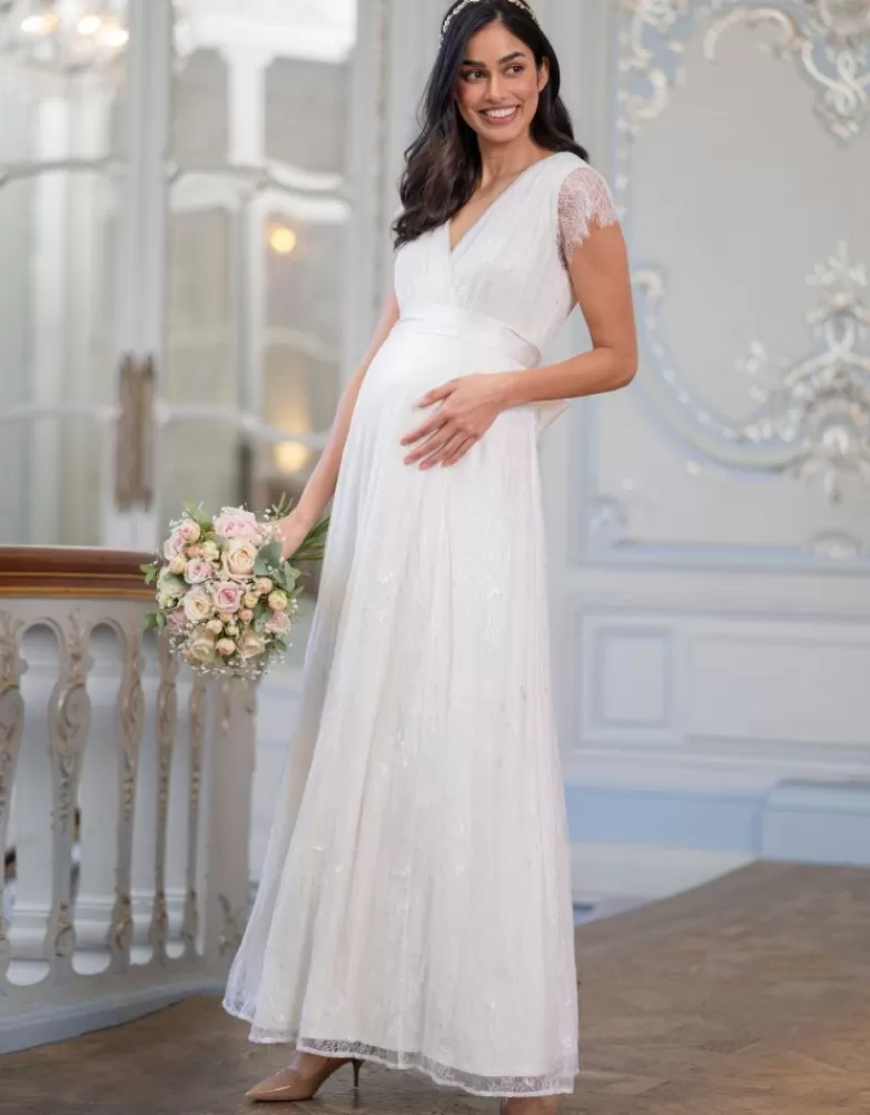 Seraphine Langes Umstandsbrautkleid mit V-Ausschnitt |