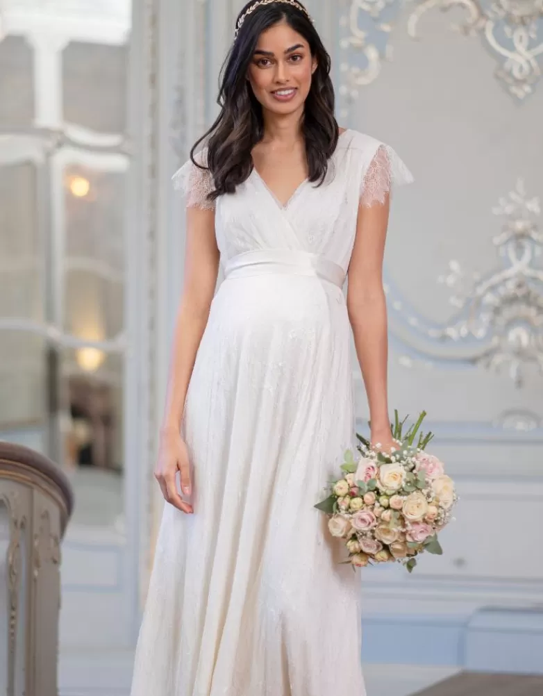 Seraphine Langes Umstandsbrautkleid mit V-Ausschnitt |