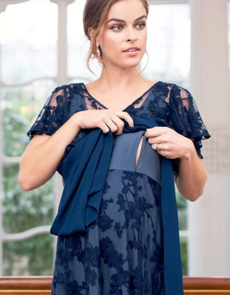 Seraphine Marineblaues Blumenspitzenkleid für Umstands- und Stillanlässe |