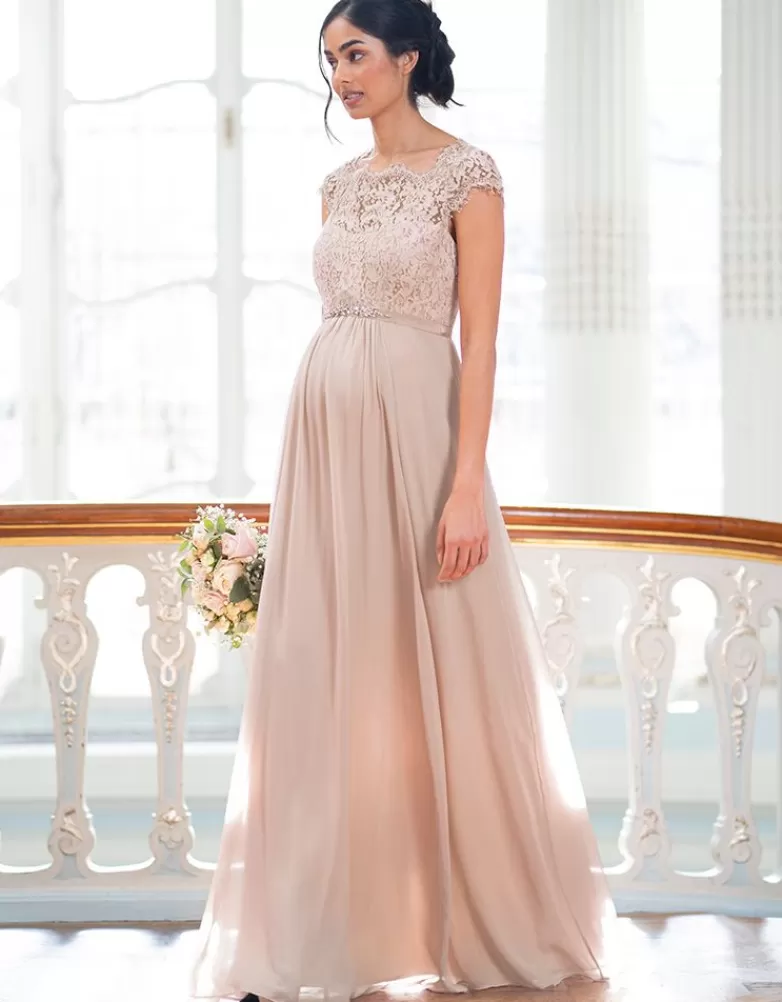 Seraphine Seidenes Umstandsabendkleid mit Eyelash Spitze - Rosé |