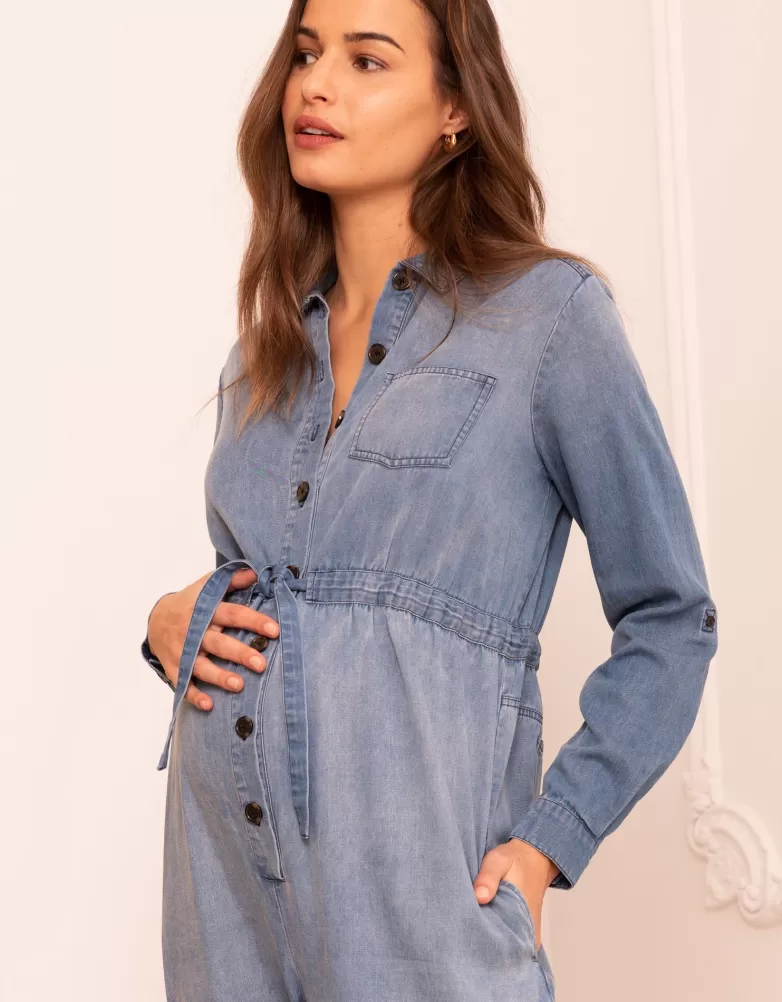 Seraphine Tencel Umstandsjumpsuit in Denim-Optik |