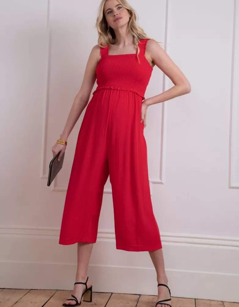 Seraphine Umstands- und Still-Jumpsuit mit weiten, gekürzten Beinen - Rot |