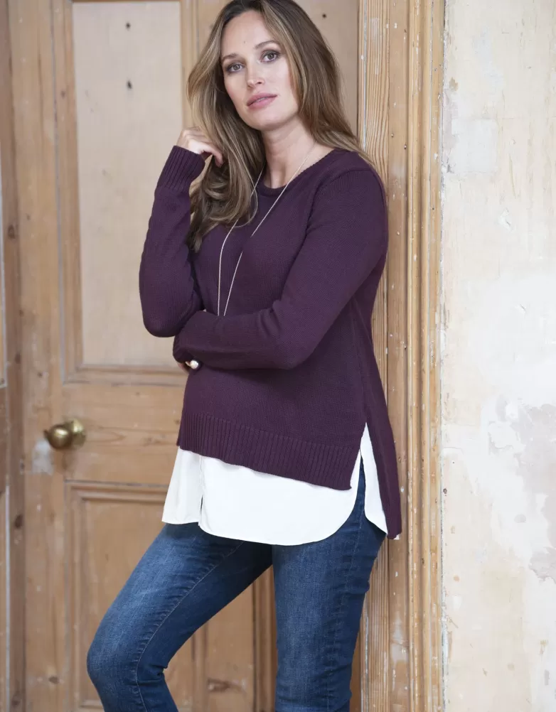 Seraphine Umstands- und Stillpullover mit Hemd - Burgunder |