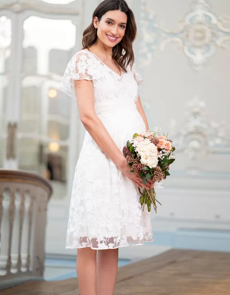 Seraphine Weißes Spitzenkleid mit Blumenmuster für Umstands- und Stillanlässe |